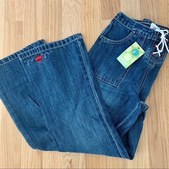 NWT GYMBOREE “Whale Watching” Girls Lace Up Embroidered Jeans Denim Size 7 - Picture 6 of 13